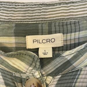Pilcro Olive and Cream Striped/Plaid Top